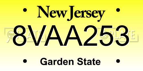 8VAA253 New Jersey License Plate