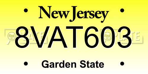 8VAT603 New Jersey License Plate