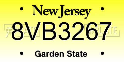 8VB3267 New Jersey License Plate