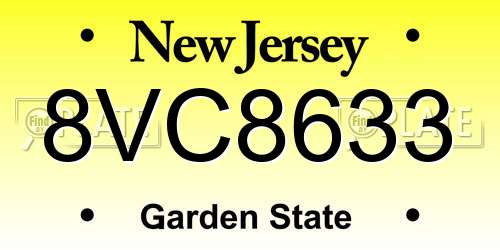 8VC8633 New Jersey License Plate