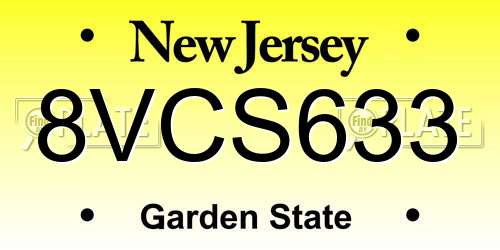 8VCS633 New Jersey License Plate