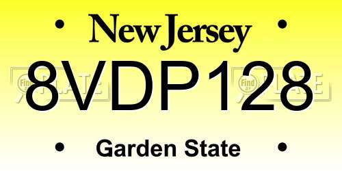 8VDP128 New Jersey License Plate