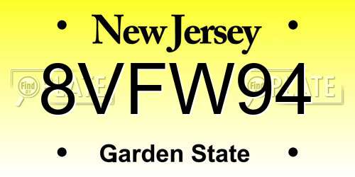 8VFW94 New Jersey License Plate