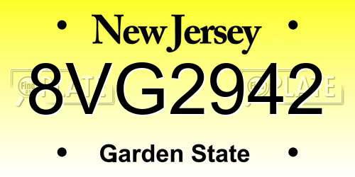 8VG2942 New Jersey License Plate