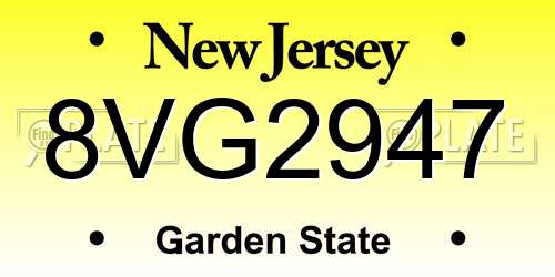 8VG2947 New Jersey License Plate