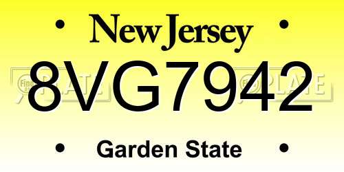 8VG7942 New Jersey License Plate