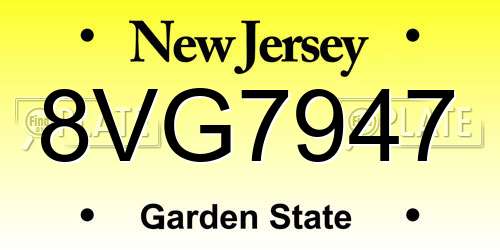8VG7947 New Jersey License Plate
