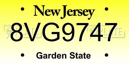 8VG9747 New Jersey License Plate