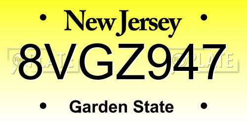 8VGZ947 New Jersey License Plate