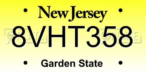 8VHT358 New Jersey License Plate
