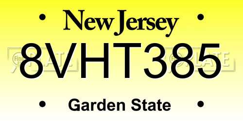 8VHT385 New Jersey License Plate