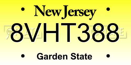 8VHT388 New Jersey License Plate