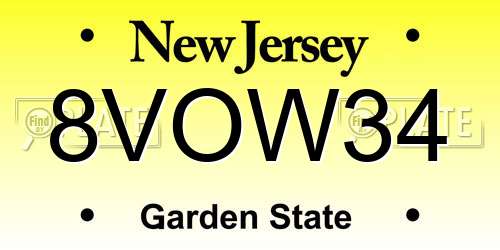 8VOW34 New Jersey License Plate