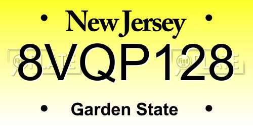 8VQP128 New Jersey License Plate