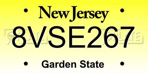 8VSE267 New Jersey License Plate