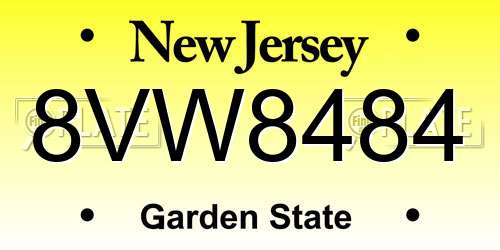8VW8484 New Jersey License Plate