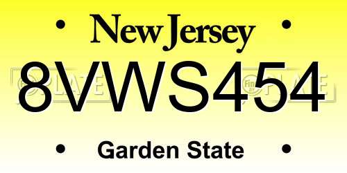 8VWS454 New Jersey License Plate