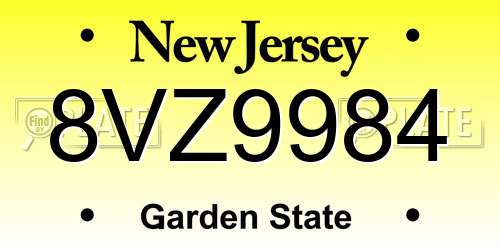 8VZ9984 New Jersey License Plate