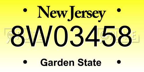 8W03458 New Jersey License Plate