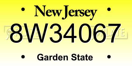 8W34067 New Jersey License Plate