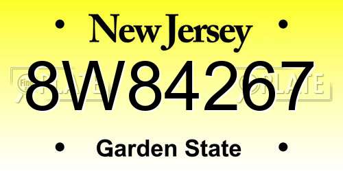 8W84267 New Jersey License Plate