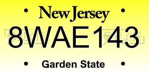 8WAE143 New Jersey License Plate