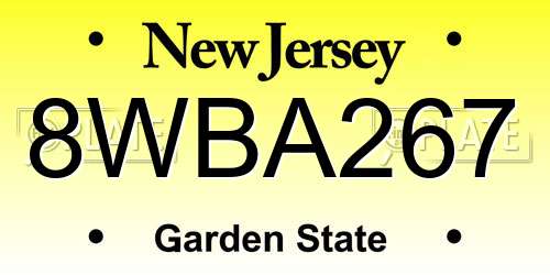 8WBA267 New Jersey License Plate