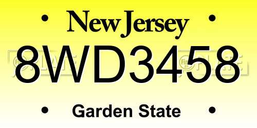 8WD3458 New Jersey License Plate
