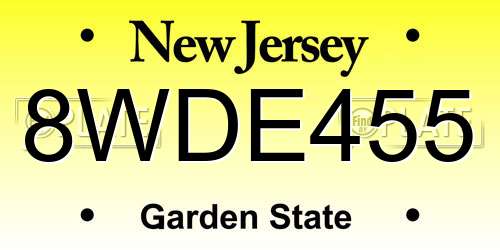 8WDE455 New Jersey License Plate