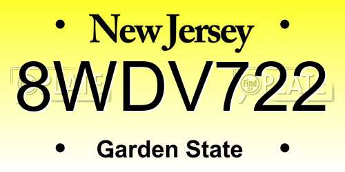 8WDV722 New Jersey License Plate