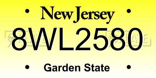 8WL2580 New Jersey License Plate