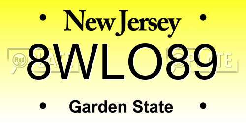 8WLO89 New Jersey License Plate