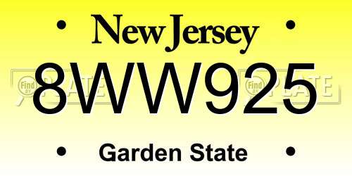 8WW925 New Jersey License Plate