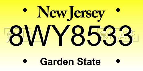 8WY8533 New Jersey License Plate