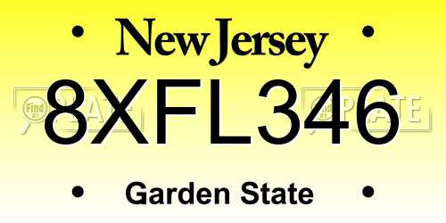 8XFL346 New Jersey License Plate