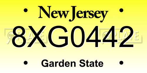 8XG0442 New Jersey License Plate