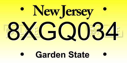 8XGQ034 New Jersey License Plate