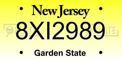 8XI2989 New Jersey License Plate