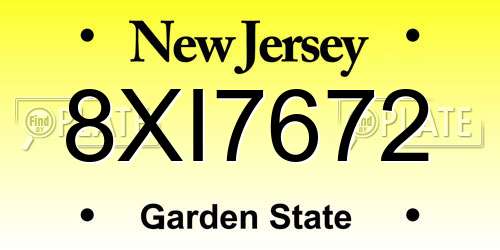 8XI7672 New Jersey License Plate
