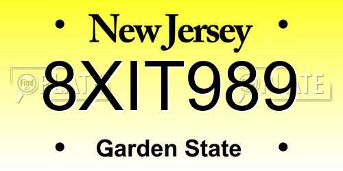 8XIT989 New Jersey License Plate