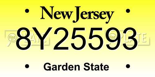 8Y25593 New Jersey License Plate