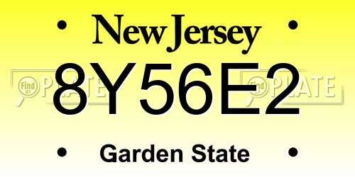8Y56E2 New Jersey License Plate