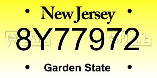 8Y77972 New Jersey License Plate