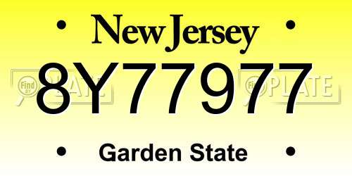 8Y77977 New Jersey License Plate