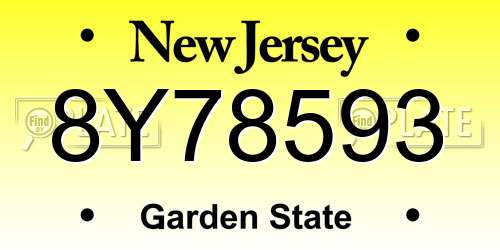 8Y78593 New Jersey License Plate