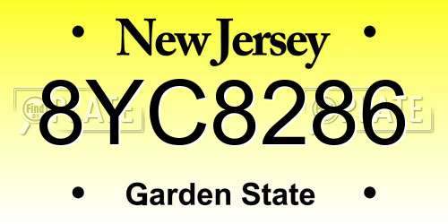 8YC8286 New Jersey License Plate