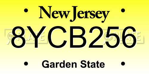 8YCB256 New Jersey License Plate