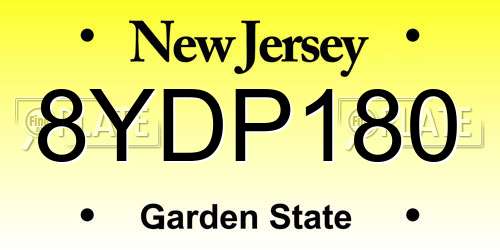 8YDP180 New Jersey License Plate
