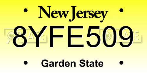 8YFE509 New Jersey License Plate