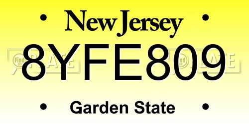 8YFE809 New Jersey License Plate